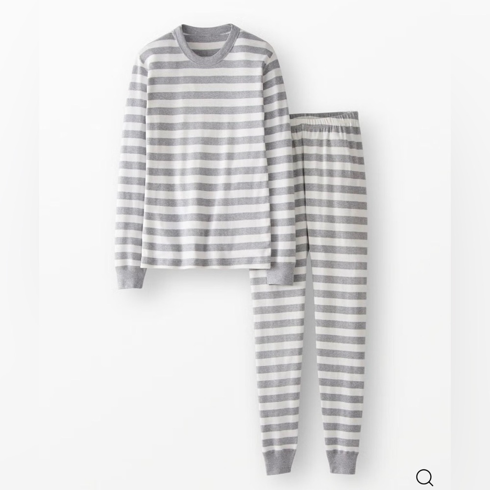 Hanna Andersson Adult Women’s Gray + White Striped Long John Pajama Set Size XS - Picture 2 of 6